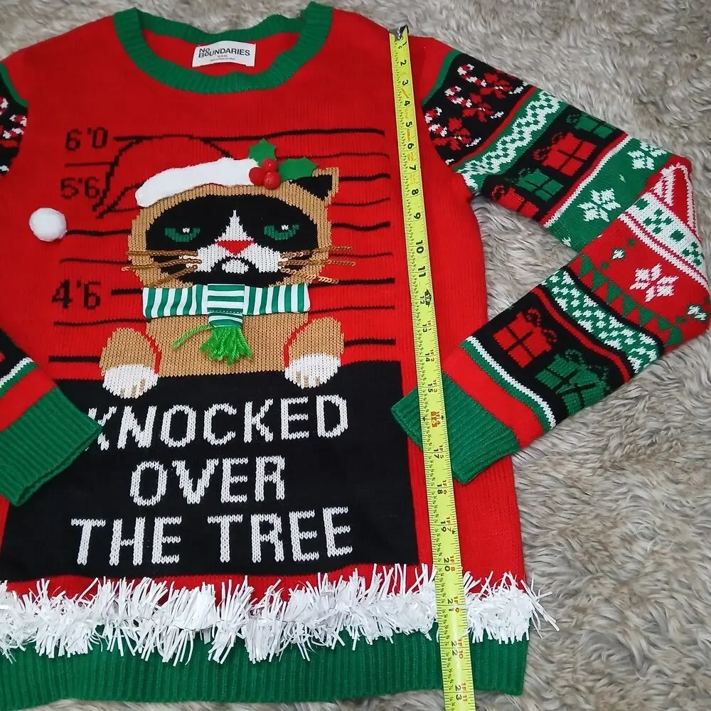 No‎ Boundaries Ugly Christmas Sweater Women’s M (8-10) Grumpy Cat Mugshot